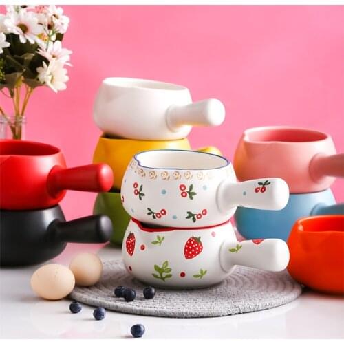 800/1000ML Enamel SingleHandle Milk Pot Pasta Cheese Pot Ceramic Bowl Oatmeal Porridge Stew Dessert Container Kitchen Tools