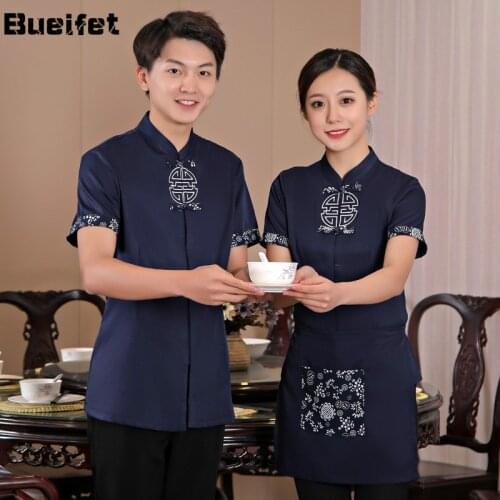 Hot Pot Restaurant Waiter Overalls Short Sleeve Catering Hotel Waiter Workwear Summer Short Sleeve Cook Clothing Waiter Uniform