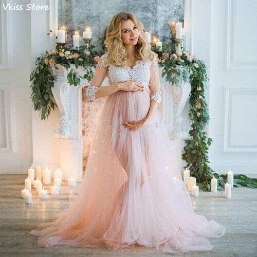 Illusion Pink Evening Dress Tulle Applique Long Sleeves Lace A-line Photography Illusion Prom Dress vestido de fiesta de boda