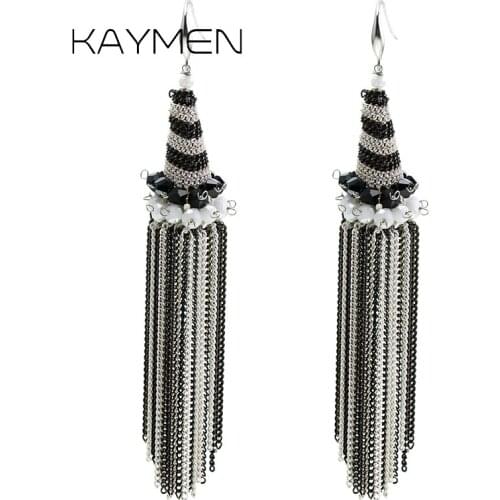 Kaymen New Arrivals Handmade Knitted Crystal Chains Womens Fashion Dangle Drop Hook Earrings Girls Wedding Party Jewelry 3307