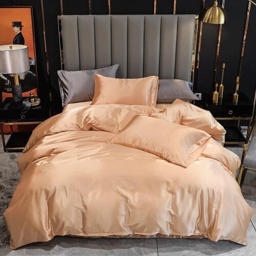 Classic Solid Silk Gray Color Duvet Cover Sets Bedding Set Red Bed Linen Quilt Covers and Pillowcases 3-Piece White Home Textile