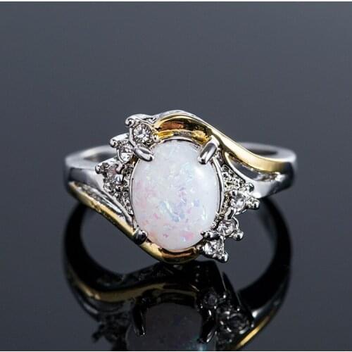 Classic Opal Silver Plated Two-Color Ladies Ring Inlaid Zircon Jewelry Fashion Lady Trendy Jewelry Ring Party Anniversary