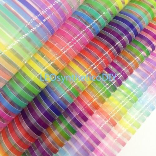 LEOsyntheticoDIY JELLY Transparent TUP Leather with Printed Rainbow Stripes Vinil For DIY Bows 21X29CM R053