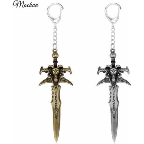 MQCHUN 2017 Hot Game World of War Craft WOW The Lich King Frostmourne Sword Weapon Dagger Metal Figures Toy Keychain Key Ring