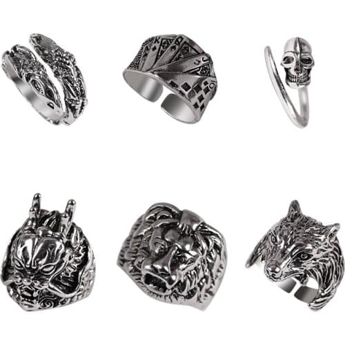 Punk Style Mens Rings Fashion Playing Cards Retro Animal Skull Serpentine Titanium Steel Popular Jewelry Gifts Direct Sales Hot