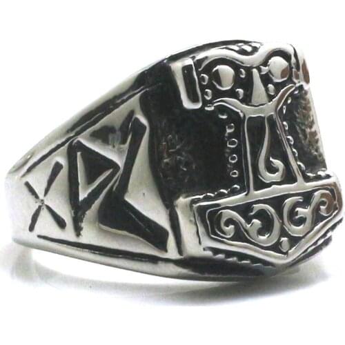 Size 7 to Size 16 Mens 316L Stainless Steel Thors Hammer Classic Ring