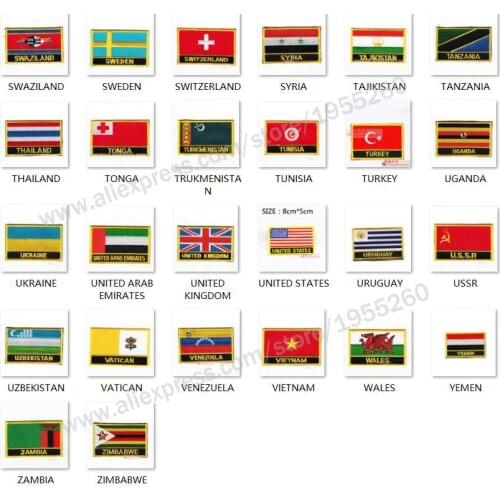 National Flag flag Embroidery Patch Badge All Over the World 8*5cm SWAZILAND SWEDEN THAILAND TURKEY UKRAINE URUGUAY USSR USA