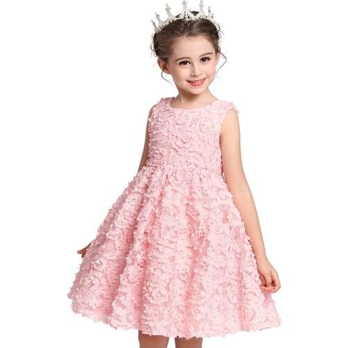 2021 New Flower Dress For Baby Girl Red Pink Birthday Party Wear Cute First Christening Gown Tutu Infant Clothing