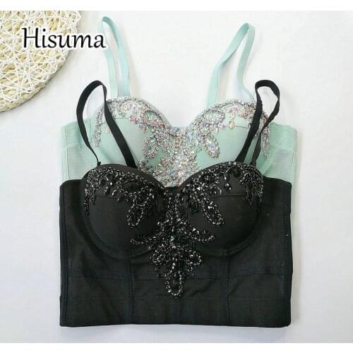 2021 summer new women V-neck strap beading rhinestones camisole Tube top bra one pcs belt pad wireless Corset female underwear