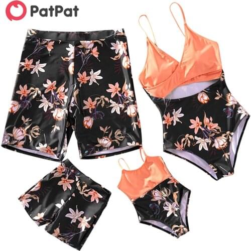 PatPat 2021 New Summer Family Look Floral Print Hollow Out One-piece Matching Swimwears