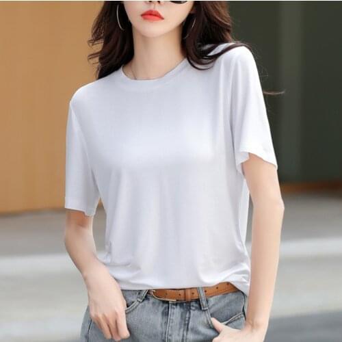 Grace&Taste Modal T-Shirt Women Short Sleeve Tops Loose Large Size Coffee Simple New Womens Summer 2021 Half Sleeve Tees