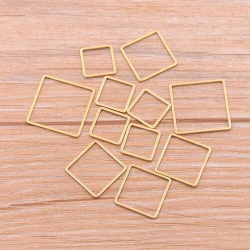 10pcs 3 Size Square Charm Gold Stainless Steel Pendant Open Bezels Hollow Pressed Resin Frame Mold Bezel DIY Jewelry Making