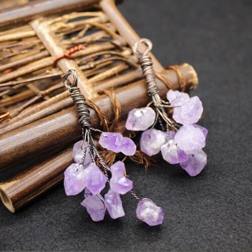 1Pc Natural Crystal Quartz Amethystss Tree Of Life Pendant Wire Wrapping Ant gold Plated Healing Jewelry Hand Making Charms