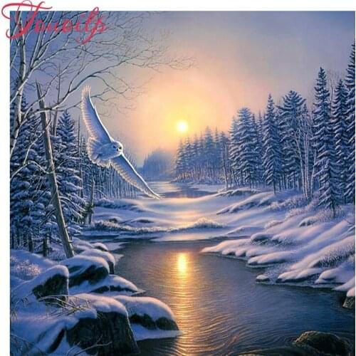 Full Square&round Mosaic Painting Drill Embroidery 5D Sunset snow scene owl Diamond Painting Handmade Cross Stitch Kit Crafts