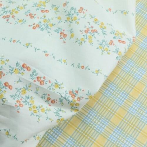 235x50cm Striped Floral Yellow Grid Printed Cotton Sewing Fabric, Making Curtain Pillow Cushion Home Bedding Cloth