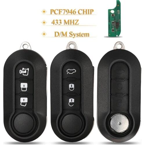 Kutery 3Buttons Remote Car Key 433MHZ PCF7946 Chip Delphi/Marelli System For Fiat Freemont 500 500L Panda Punto Bravo