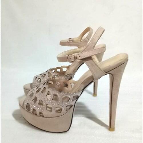 Sexy Ladies Platform Crystal Drilled Sector Hollow Out Open toe Sandals Women Female Ankle Strap Stiletto High Heels Shoes