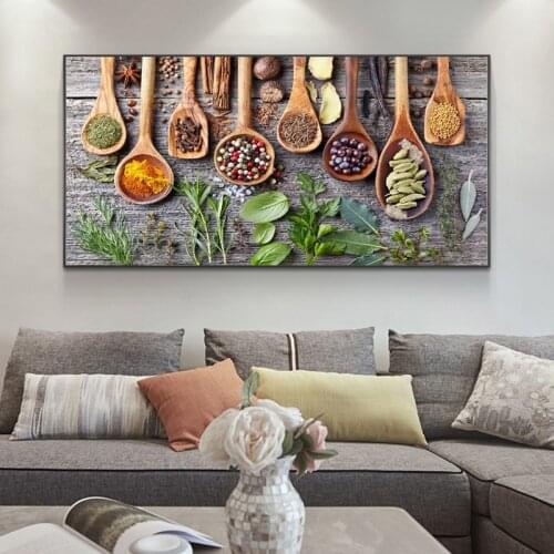 Spices And Greens On The Table Canvas Paintings On The Wall Kitchen Theme Decorative Wall Pictures Canvas Art For Kitchen Room