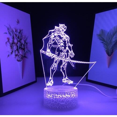Swordsman Holding A Knife 3D LED Lamp Acrylic Light Guide Plate Touch Switch Visual Illusion White Cracked Base Night Light