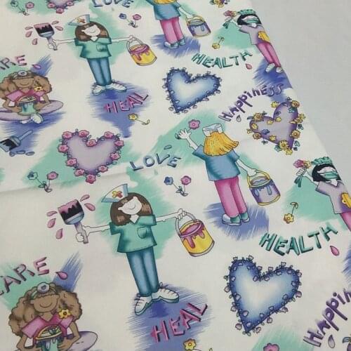 Viaphil 100% Cotton Fabric Brand New Love Heart Happy Nurse Printed Fabric 50x70cm Sewing Cloth Dress Clothing Textile Tissue