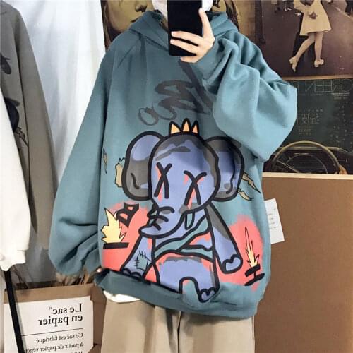 Anime Men Elefant Sweatshirt For Boys Casual Loose Hoodie Harajuku Long Sleeve Men Women Clothing Cute Animal Hoodie Coats Male