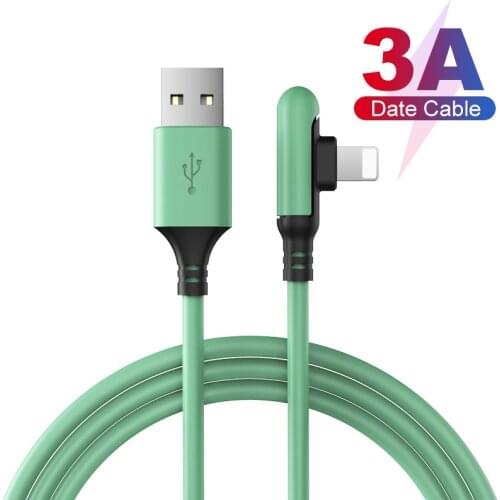 3A 90 Degree USB Data Cable 0.3/1.2/1.8m 8 Pin Foe iPhone Charger Kable Liquid Silicone Fast Charging Cord For iPhone 12 11