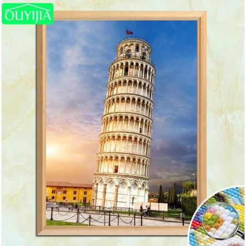 World Famous Scenic Spots "Leaning Tower of Pisa" 5D DIY Diamond Painting Square Diamond Embroidery Rhinestones Mosaic Picture