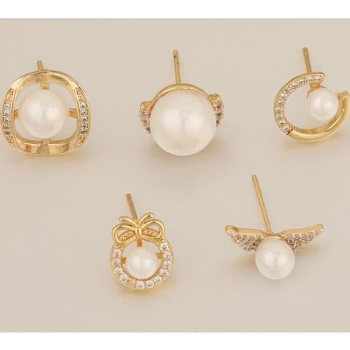 WHSOK 20Pcs/Lot Jewelry Accessories/DIY/Shell Imitation Pear/CZ Earrings Stud/Genuine Gold Plating/Jewelry Findings Components
