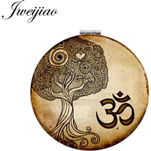 Youhaken Yoga Tree 30 OM Faith Round Makeup Mirror Mini Folding Compact Portable 1X/2X Magnifying Girls Pocket Mirror