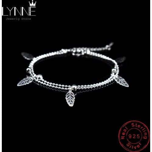 New Bohemia Style Leaves&Lucky Clover Pendant Bracelet 925 Sterling Silver Women Jewelry Double Layer Small Bead Chain Bracelets