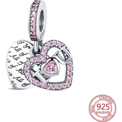 New 925 Sterling Silver Fashion Pavé Heart Pendant Dangle Charm Beads Woman DIY Jewelry Fit Original Pandora Bracelet Pendant
