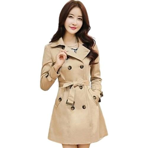 Women Autumn Coat Temperament Slim Long Double breasted Slim Windbreaker Outerwear Coats AH-139