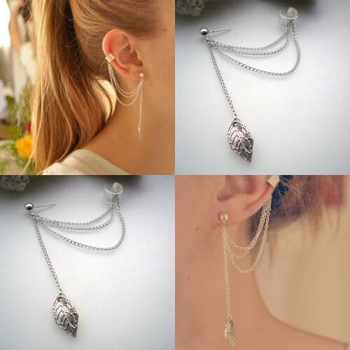 Gold Silver Color Personality Metal Ear Leaf Tassel Earrings Ear Cuff For Women Party Gift Earrings Clip Jewelry