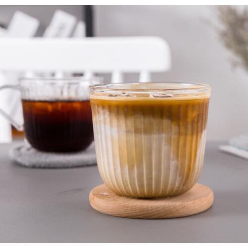 1Pcs Transparent Stripe Glass Cup Ice Latte Coffee Mug With Handle Breakfast Milk Juice Cup Home Cafe Drinkware Travel Cup 280ml