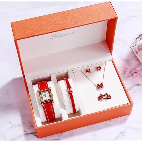 2021 casual square ladies watch bracelet set simple belt watch female gift