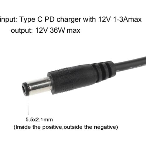 36W USB C Type C PD to 12V 2.5/3.5/4.0/5.5mm Conveter Adapter Cable Cord for Wifi Router Laptop LED Light CCTV Camera E56B