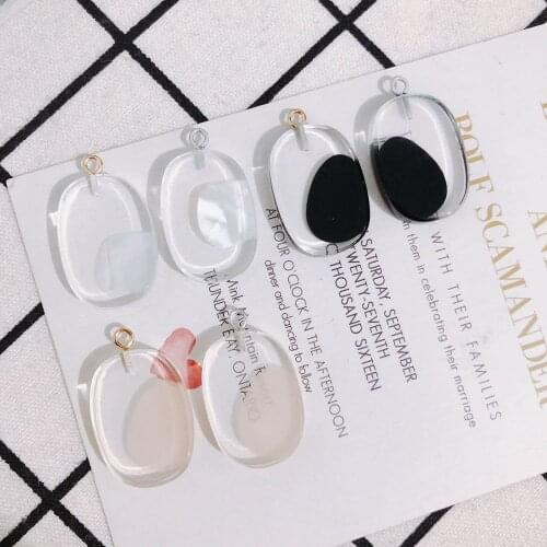 4 pieces / lot Oval resin transparent white shell colored green yellow paper with cap cover earring pendant accessories Other