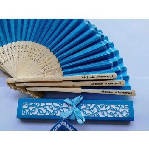 70 pcs/lot Personalized Luxurious Silk Fold hand Fan in Elegant Laser-Cut Gift Box +Party Favors/wedding Gifts+printing