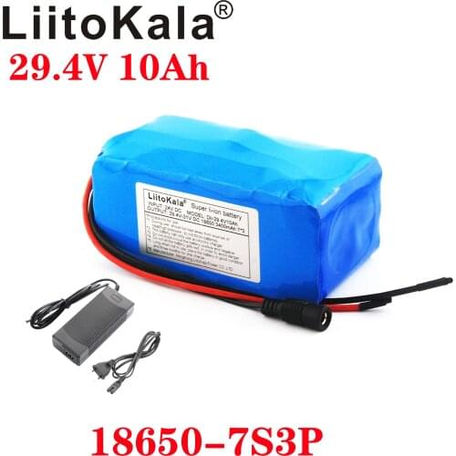 LiitoKala 24v 10ah 18650 3400mah 7S3P battery pack 15A BMS 250w 29.4V 10000mAh battery pack for wheelchair motor electric power