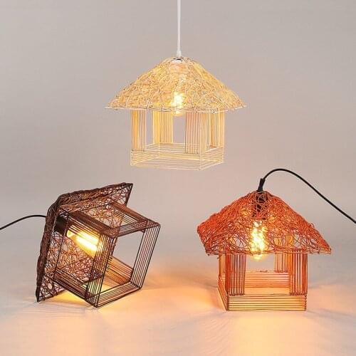 American Village Chandelier Weaving Cottage Living Room Lamp Bedroom Warm Creative Restaurant Bamboo Weaving Modern Pendant Lamp