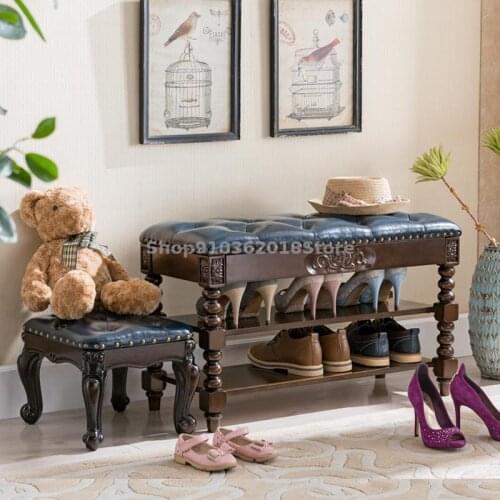 American Style Solid Wood Shoes Changing Stool Shoes Changing Stool Porch Storage Stool European Style Shoes Changing Stool Doub