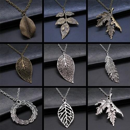 Antique Silver Color Antique Bronze Color Leaf & Branch Pendant Necklace Tree Leaves Necklace For Women Metal Long Chain
