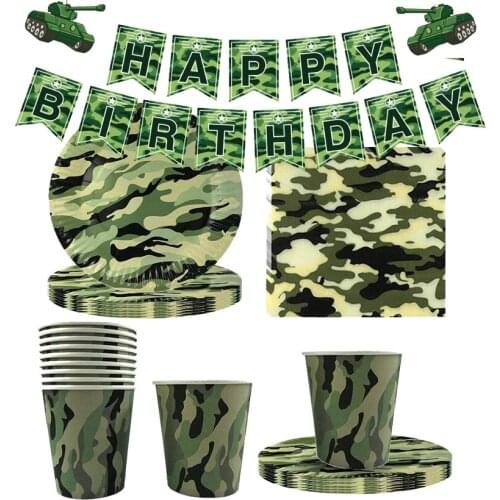 Army Camouflage Tableware Green Balloons Military Theme Paper Plate Cup Napkin Kids Boys Birthday Party Decorations Supplies