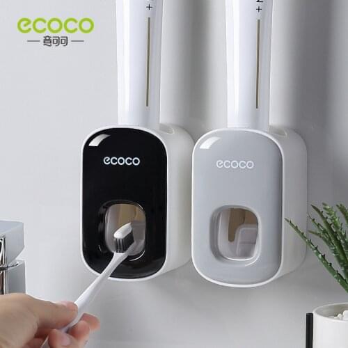 Ecoco Automatic Toothpaste Dispenser Wall Mount Punch-free Toothpaste Squeezer Bathroom Accessories Waterproof Toothbrush Holder