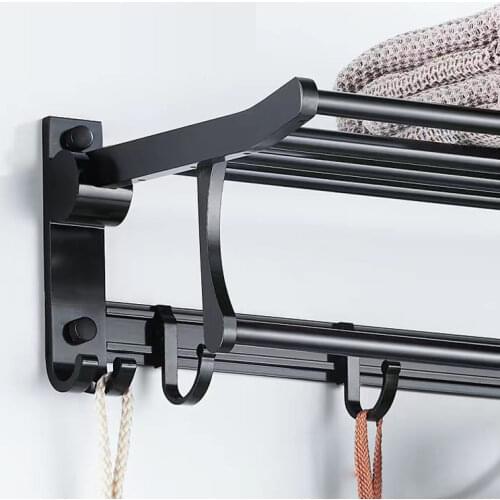 Free Shipping New Bathroom Towel Racks Foldable Alumimum Chrome Towel Holder Wall Mounted Towel Shelf With Hooks YT-4005