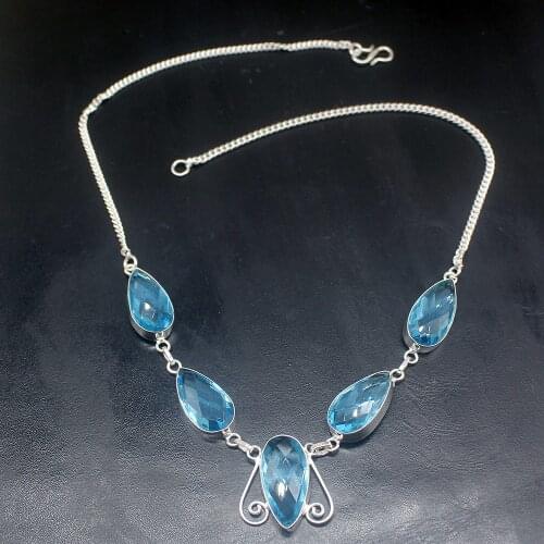 Gemstonefactory Jewelry Big Promotion Unique 925 Silver Shiny Trendy Blue Topaz Perfect Women Chain Necklace 46cm 202101447