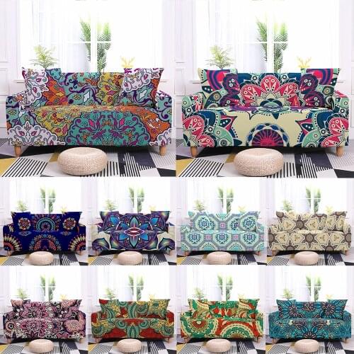 1/2/3/4 Seater Bohemian Flower Pattern Sofa Cover Mandala Sofa Slipcovers for Living Room Sectional Corner Couch Cover Protector