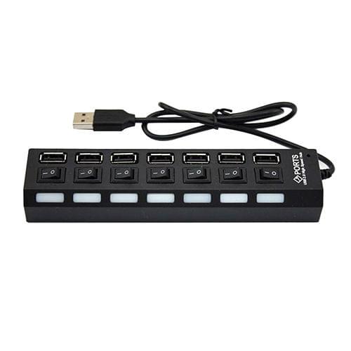 Black 7-Port USB 2.0 Multi Charger Hub +High Speed Adapter ON/OFF Switch Laptop PC