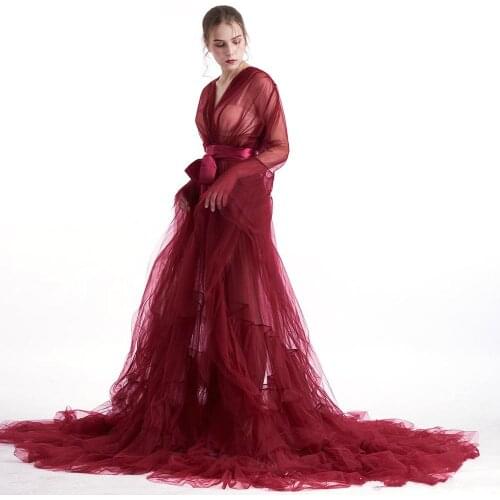 Fairy Vintage Women Sleepwear Bath Robes Long Sleeve Illusion Tulle Bride Pajama With Ruffle Night Gowns Dresses