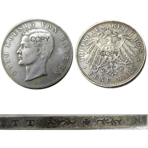 Germany Bavaria coin 5 mark silver 1907D Otto Silver Plated Copy Coins